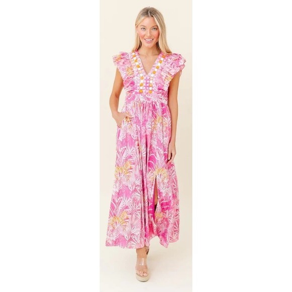Sheridan French Dresses & Skirts - New Sheridan French Stacey Maxi Pink Zebra Dress medallion‎ flutter sleeve XL